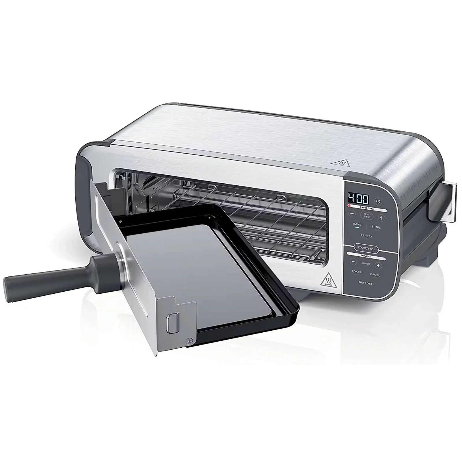 2-in-1 Flip Toaster Oven - Compact Toaster Oven for Reheat Defrost 2-Slice Capacity (Stainless Steel)