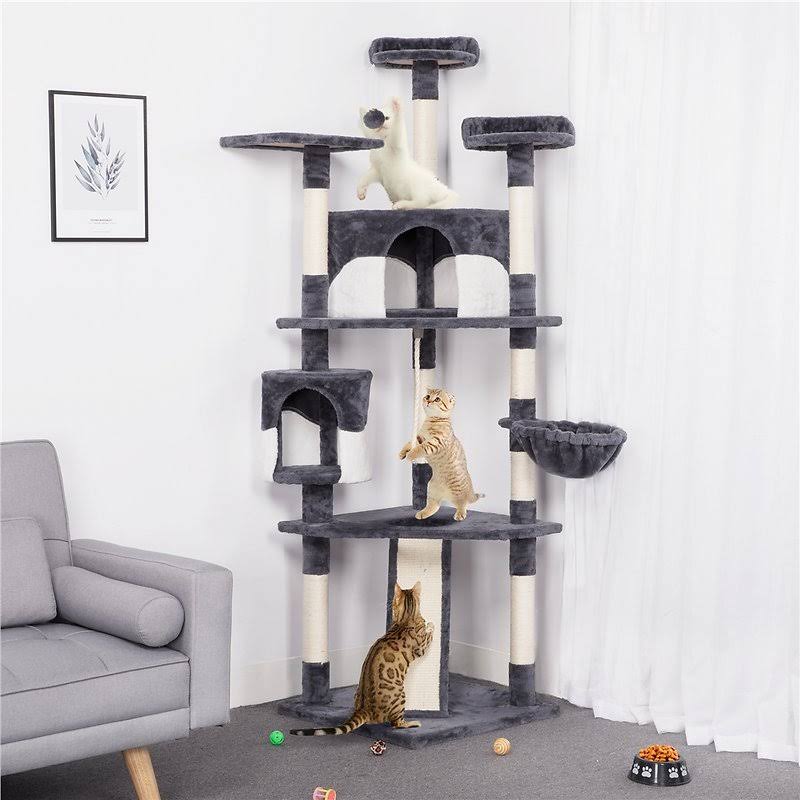 Yaheetech 79-in Plush Cat Tree u0026 Condo,Dark Gray