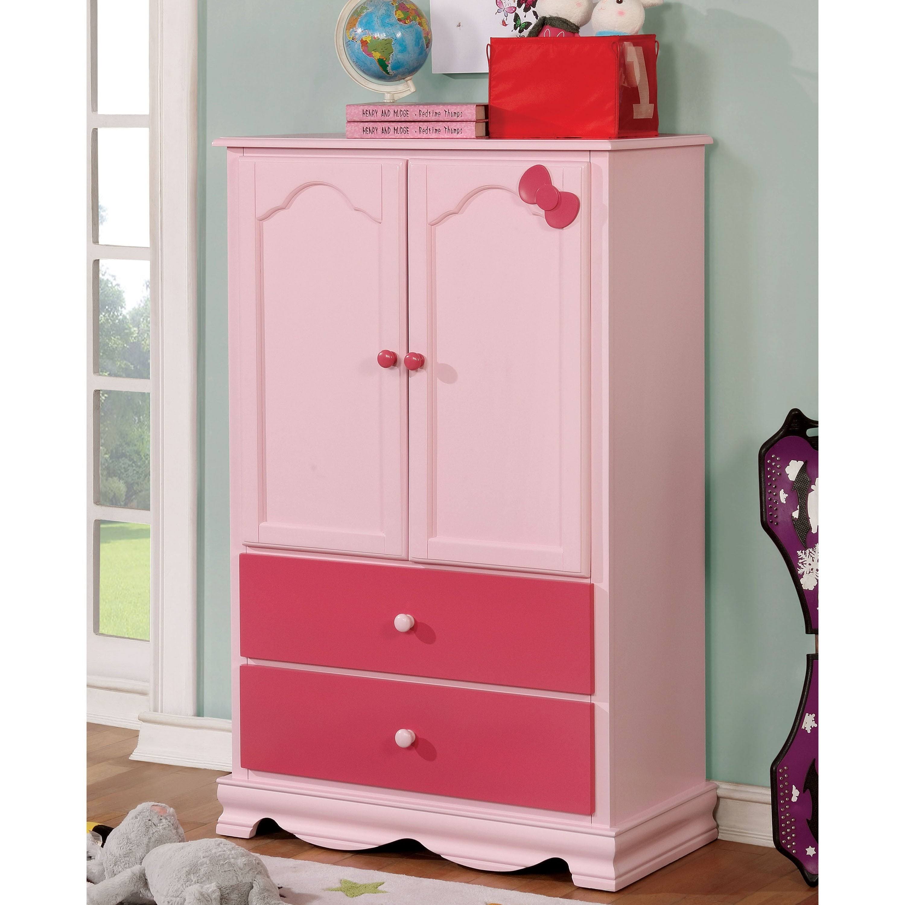 Furniture of America Jevi Transitional Solid Wood Youth Armoire - Pink