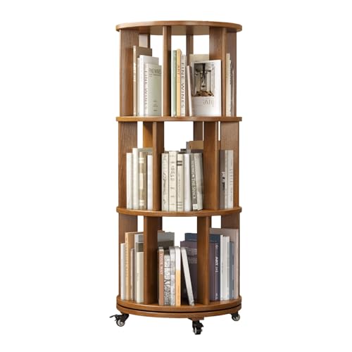 6 Tier Rotating Bookshelf Tower Spinning Bookshelf with Swivel Wheels Book Shelf Rotating Storage Tower for Kids Adult Narrow Walnut Solid Wood Revolving Bookcase Organizer for Bedroom Living Room