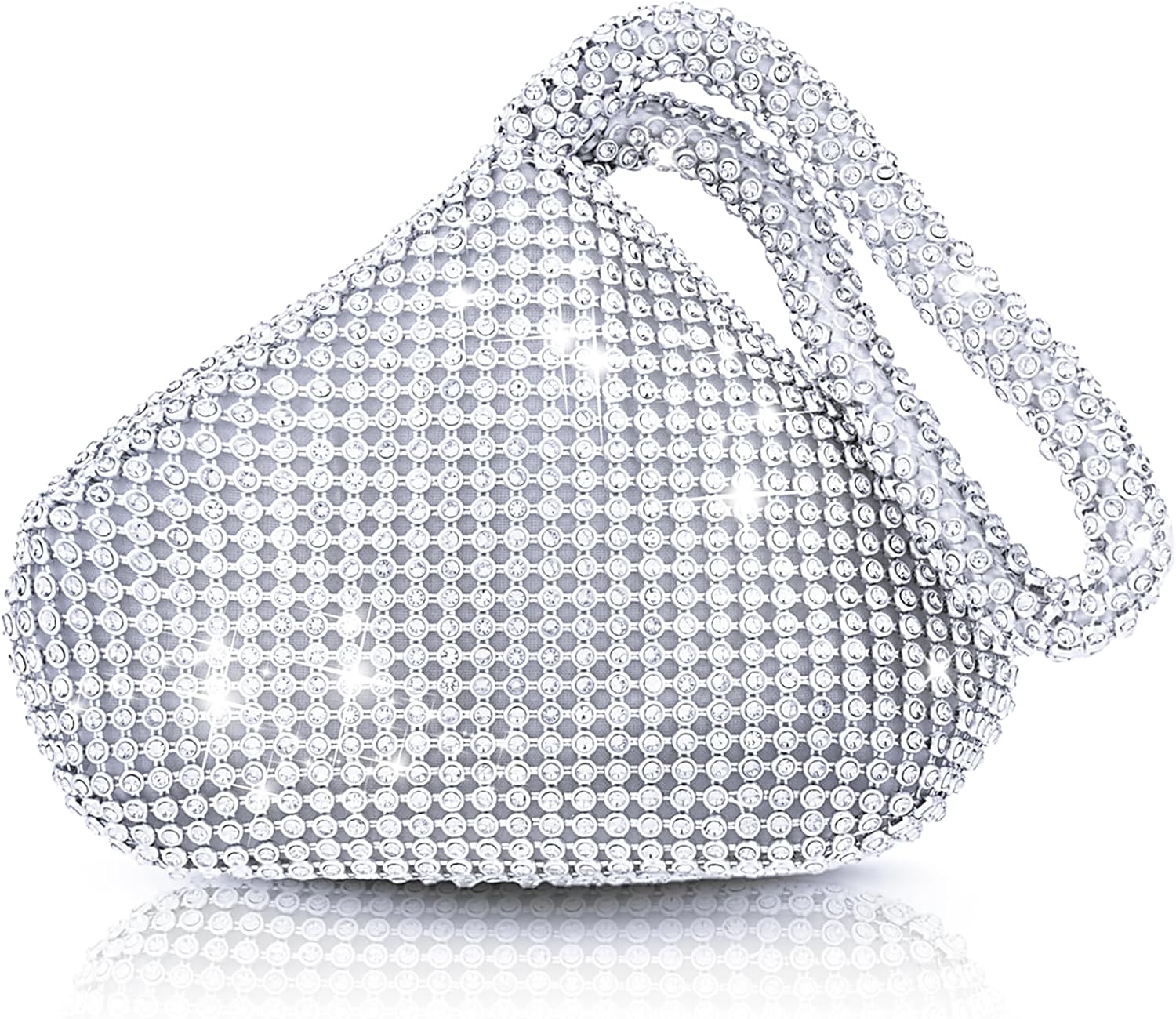 Evening Clutch Bag for Women Silver Purse Bling Rhinestone Handbags for Prom Cocktail Party Wedding Engagement (Large)