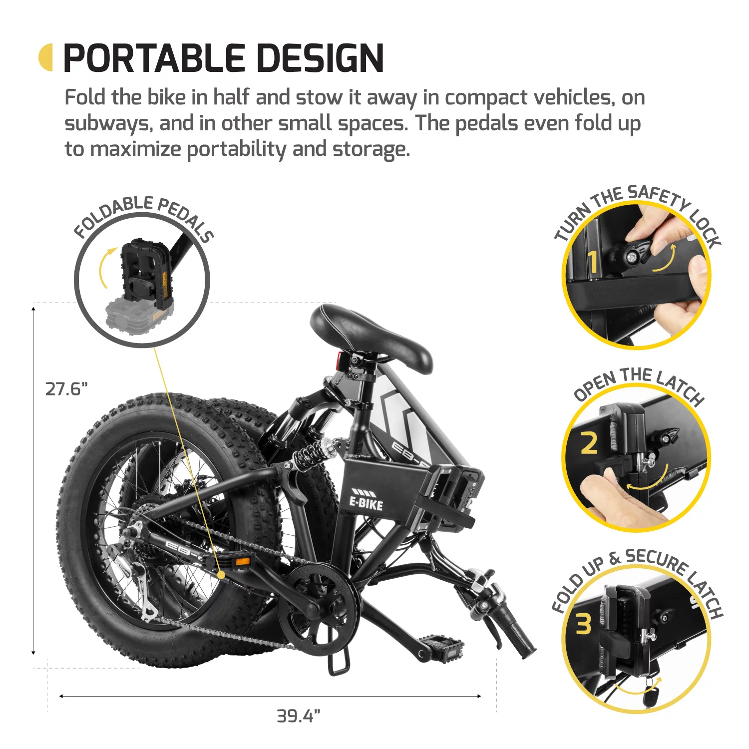 SWAGTRON EB-8 Fat Tire 650W Electric Bicycle Removable Battery off Road Foldable Ebike for Adults & Teens Dual Disk Brakes 7-Speed Shifting Built for Trail Riding