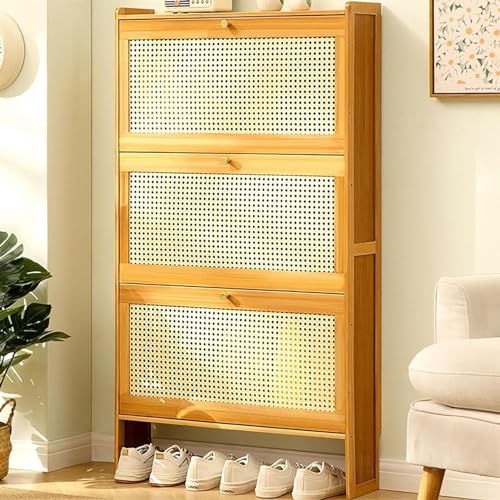 Shoe Racks Storage Cabinet With Doors, Shoe Cupboard, Rattan Slim Shoe Storage, Hallway Cupboard Shoe Racks Storage, Hallway Shoe Storage Cabinet Slim for Entryway Bedroom Living Room Apartment(Size:7