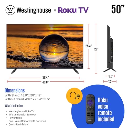 Westinghouse Roku TV - 43 Inch Smart TV, 4K UHD QLED Television w/HDR 10+, Dolby Vision, Wi-Fi & Mobile App Connectivity, Flat Screen Compatible w/Apple HomeKit, Alexa, & Google Assistant