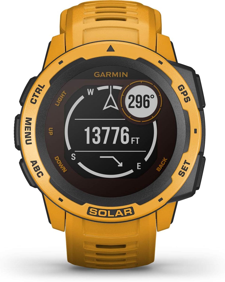 Garmin Instinct Solar, Rugged Outdoor Smartwatch with Solar Charging Capabilities, Built-in Sports Apps and Health Monitoring, Sunburst Yellow