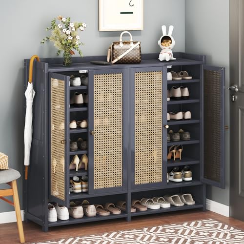 Bamboo Shoe Storage Cabinet with Doors, 8 Tier Freestanding Shoes Heels Sneakers Shoe Rack Shelf for 36-40 Pairs, Entryway Shoe Cabinet with Drawers for Hallway Living Room