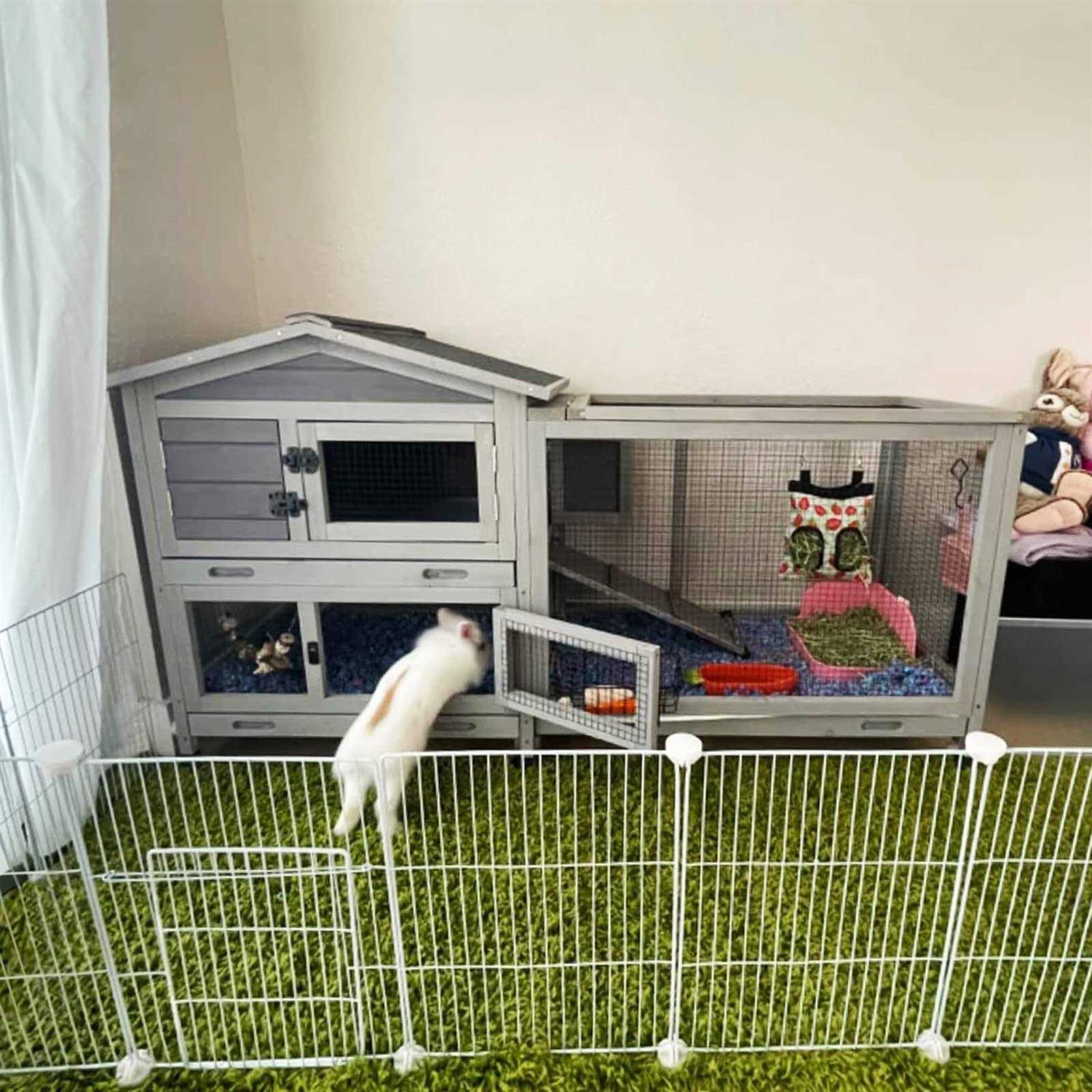 Aivituvin Rabbit Hutch Outdoor Indoor Rabbit Cage Chikcen Coop with Casters Guinea Pig Cage with 3 Deep No Leakage Pull Out Tray - Pet Supplies online store