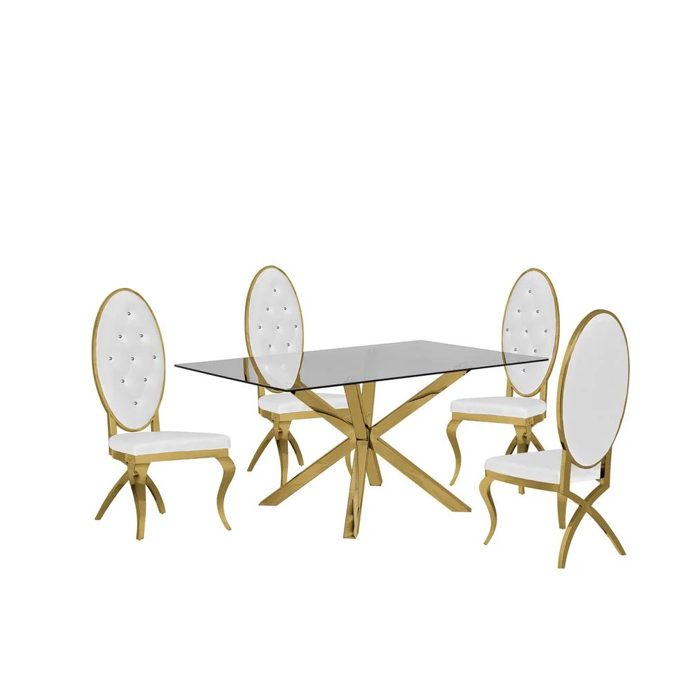 Contemporary 5pc Dining Set, Glass Dining Table