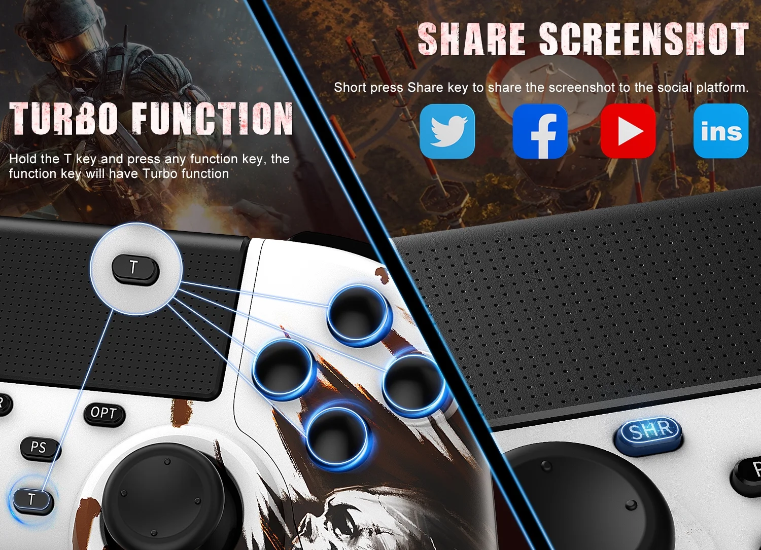 Wireless Controller for PS4, Wireless Game Controller Compatible with Playstation 4/Slim/Pro, with Double Shock/Audio/Six-axis Motion Sensor