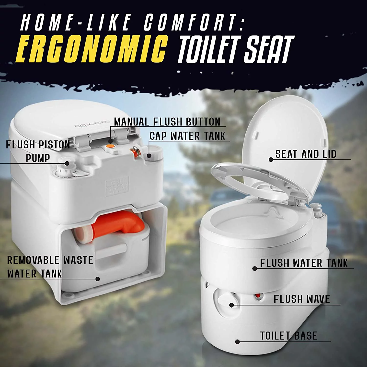 SereneLife Brand Outdoor Portable Cassette Toilet W/ Detachable Waste Holding Tank & Level Indicator