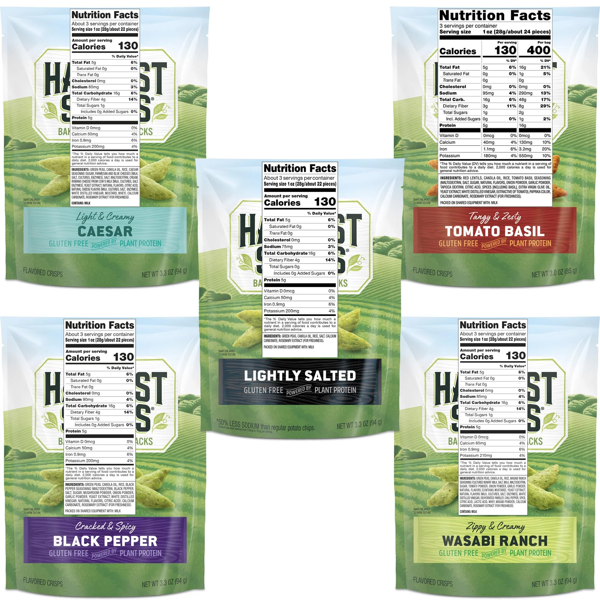 Calbee Harvest Snaps- Plant-based Gluten Free Crisps - 3 Ounce - Variety Pack Of 5