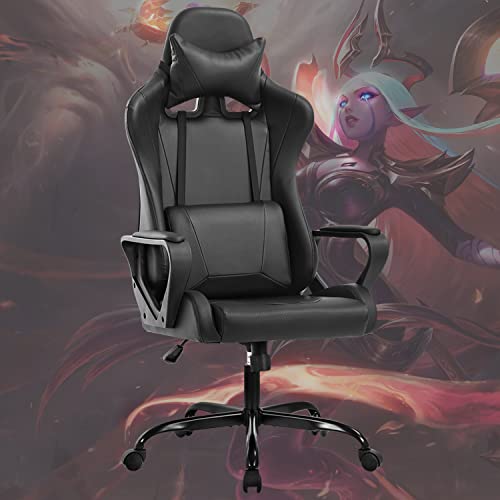 High Back Gaming Chair PC Computer Chair Office Chair for Adult Teen Kids, Ergonomic PU Leather Game Chair w/Lumbar Support Headrest Adjustable Rolling Swivel Desk Chair, White