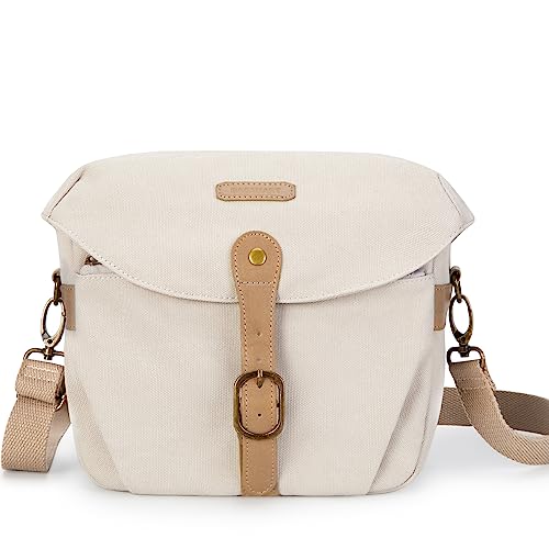 BAGSMART Camera Bag, SLR DSLR Canvas Crossbody Camera Case, Compact Camera Shoulder Bag with Rain Cover for Women and Men, Khaki