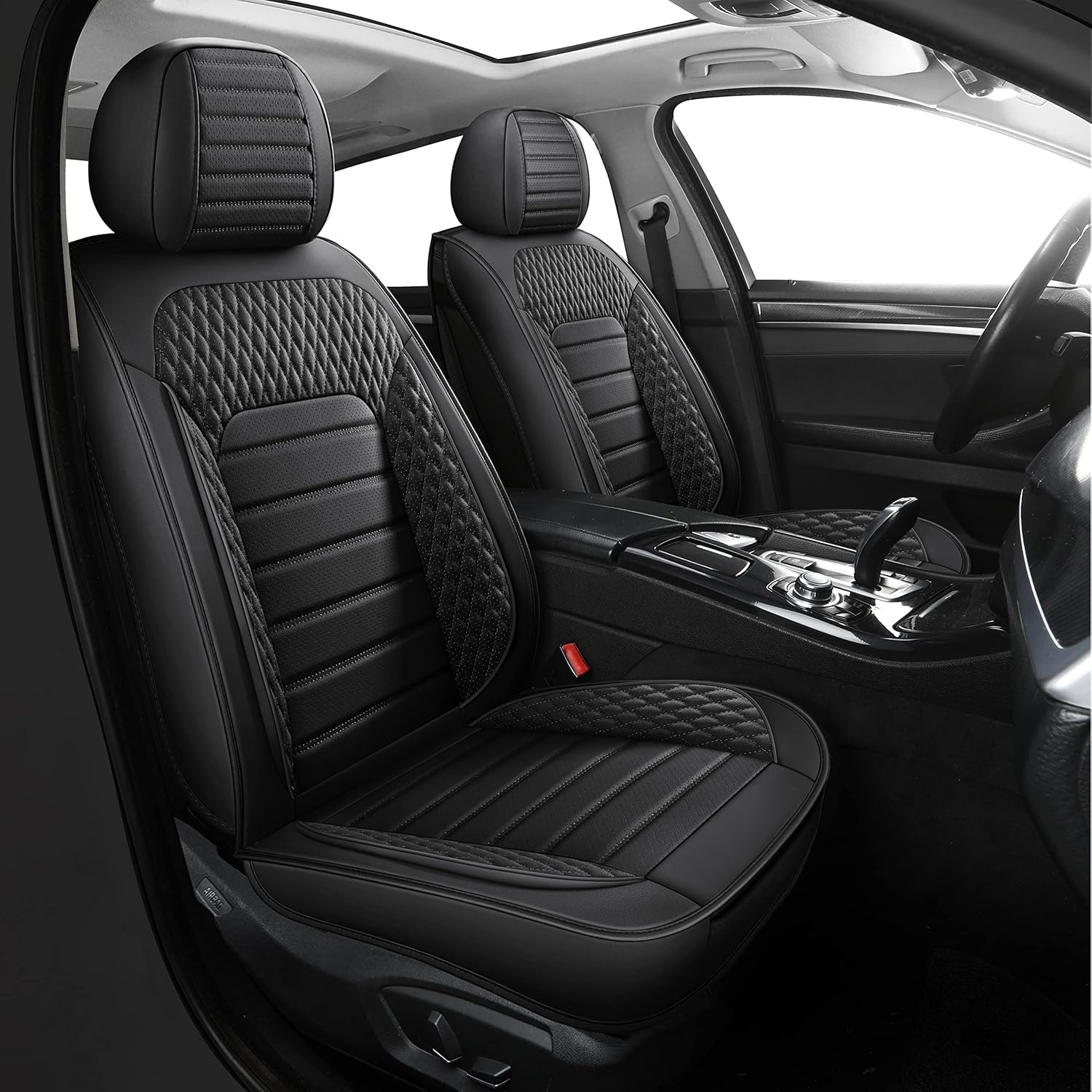 TZAUT-AXLE Universal Car Seat Covers Faux Leather Automotive Vehicle Cushion for Cars & SUV Protector Airbag Compatible Fit Auto Interior Accessories Full Set (Front only, Grey)