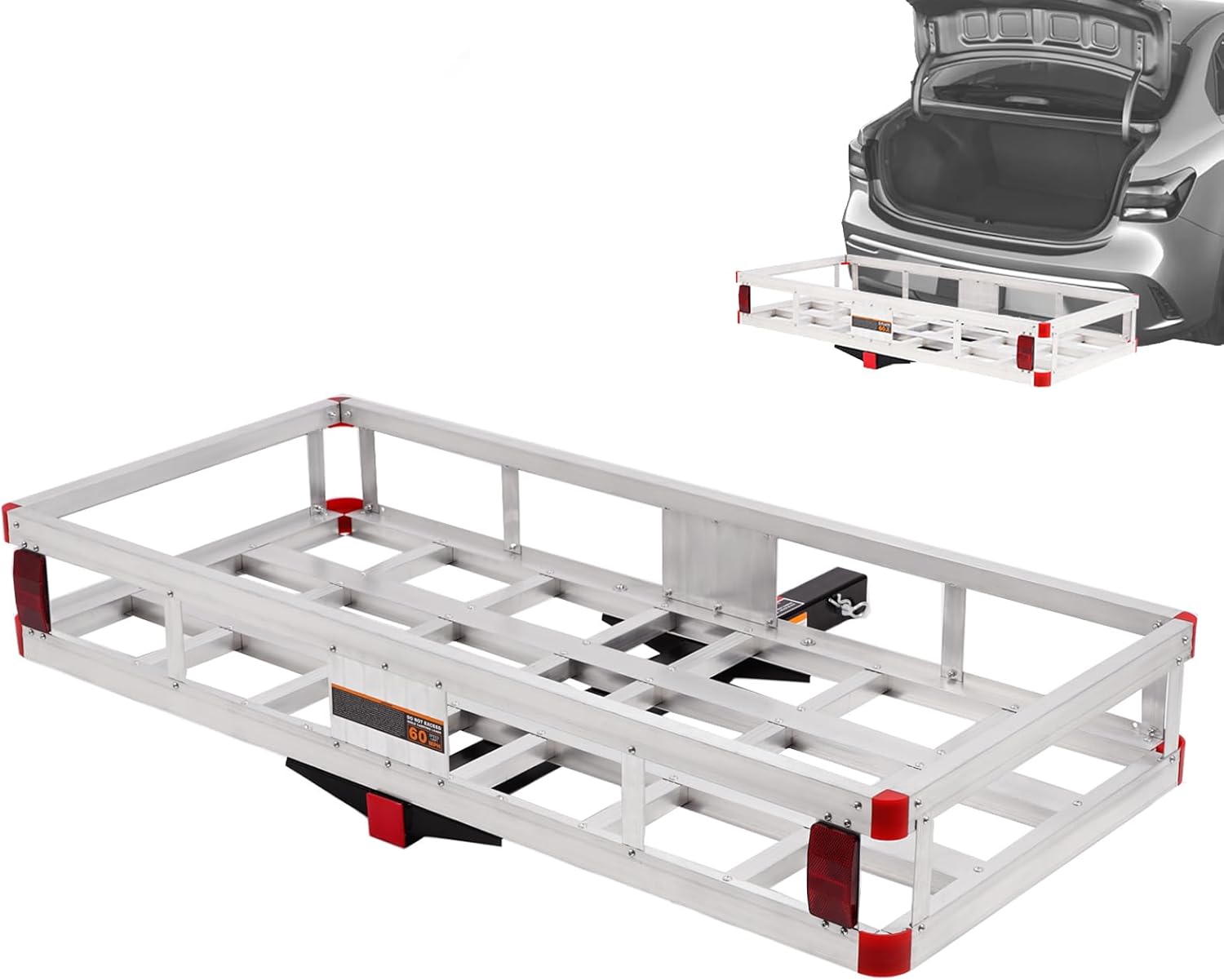 Hitch Cargo Carrier 49.4 x 22.4 x 7.1 inch,Trailer Hitch Mount Aluminum Cargo Basket Fits 2