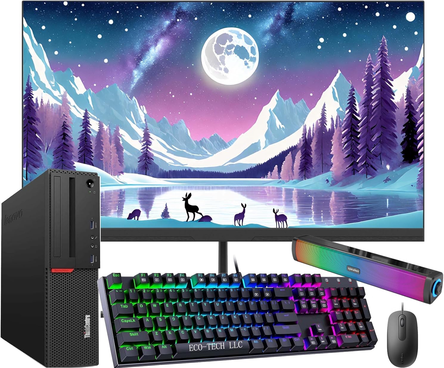 Lenovo ThinkCentre M700 SFF Desktop Computer with 24'' FHD Monitor, Core i3-6100 3.70GHz, 16GB DDR4, 256GB SSD & 500GB, Speaker, RGB Keyboard and Mouse, Windows 10 Pro (Renewed)