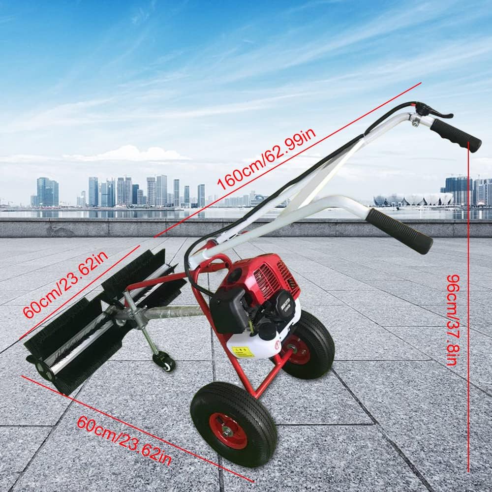 DNYSYSJ 2-Stroke 1.25 kW Gasoline Power Sweeper Broom Driveway Turf Cleaning Snow Grit 43CC Gas Power