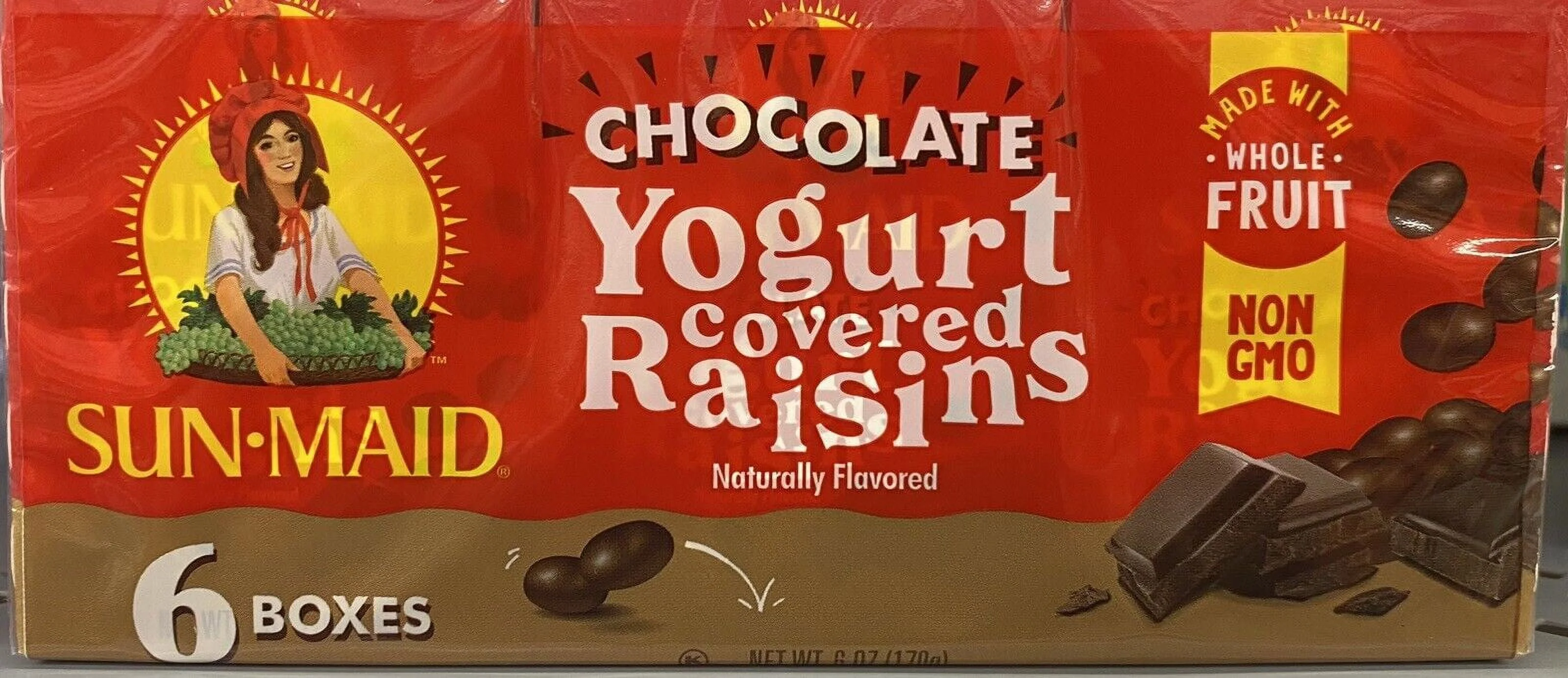 Sun-Maid CHOCOLATE YOGURT Covered California Raisins Sun Dried NON GMO 6 Pack