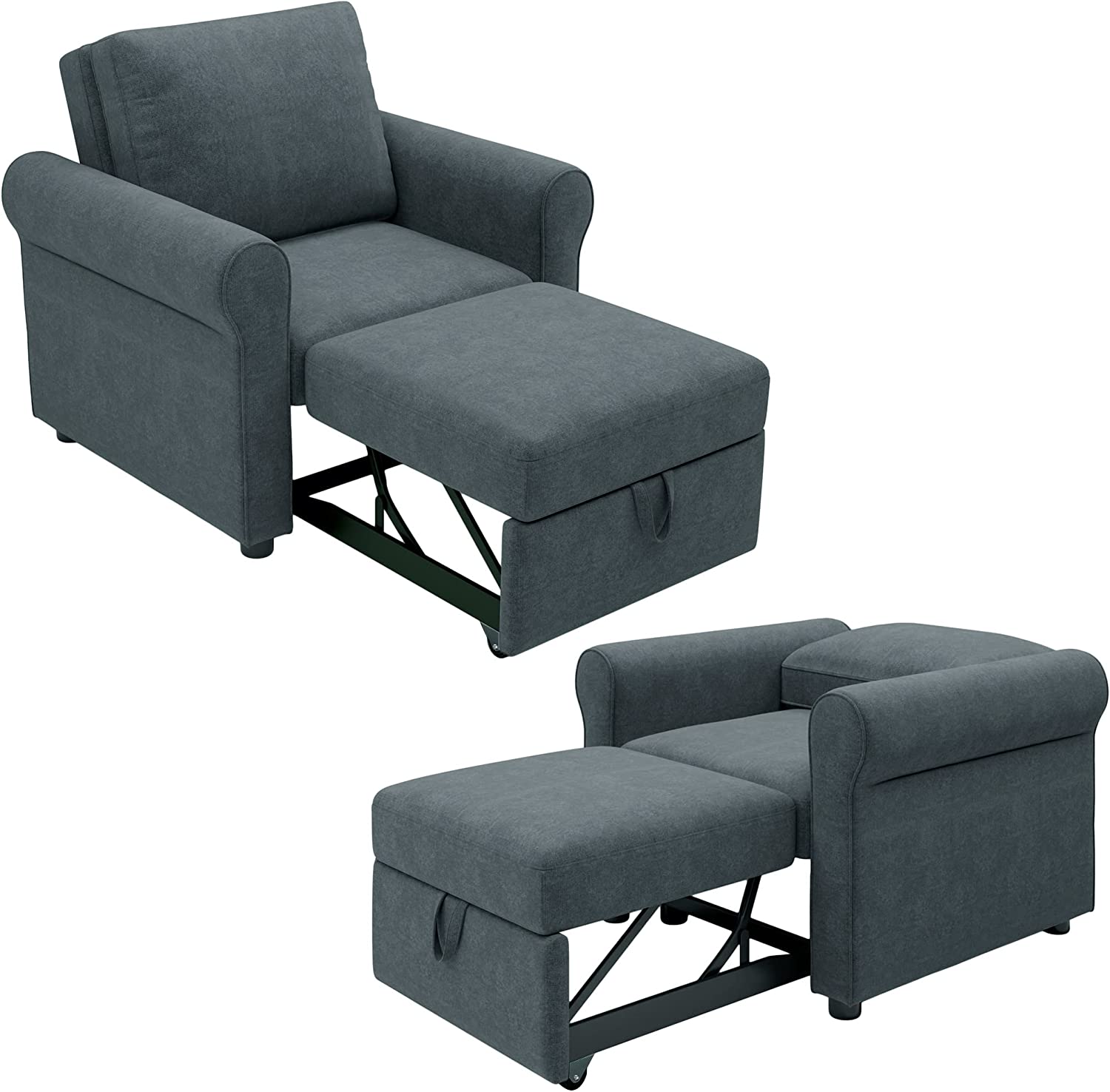 Pull Out Sleeper Chair Convertible Chair To Bed 3-In-1 Single Sofa Bed, Dark Blue