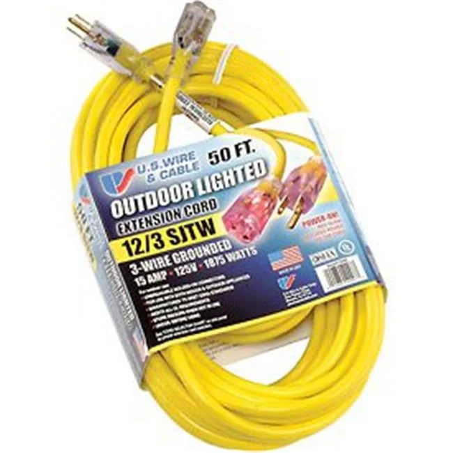 U.S. Wire and Cable Corp. Yellow SJTW 15A Lighted Cord Set