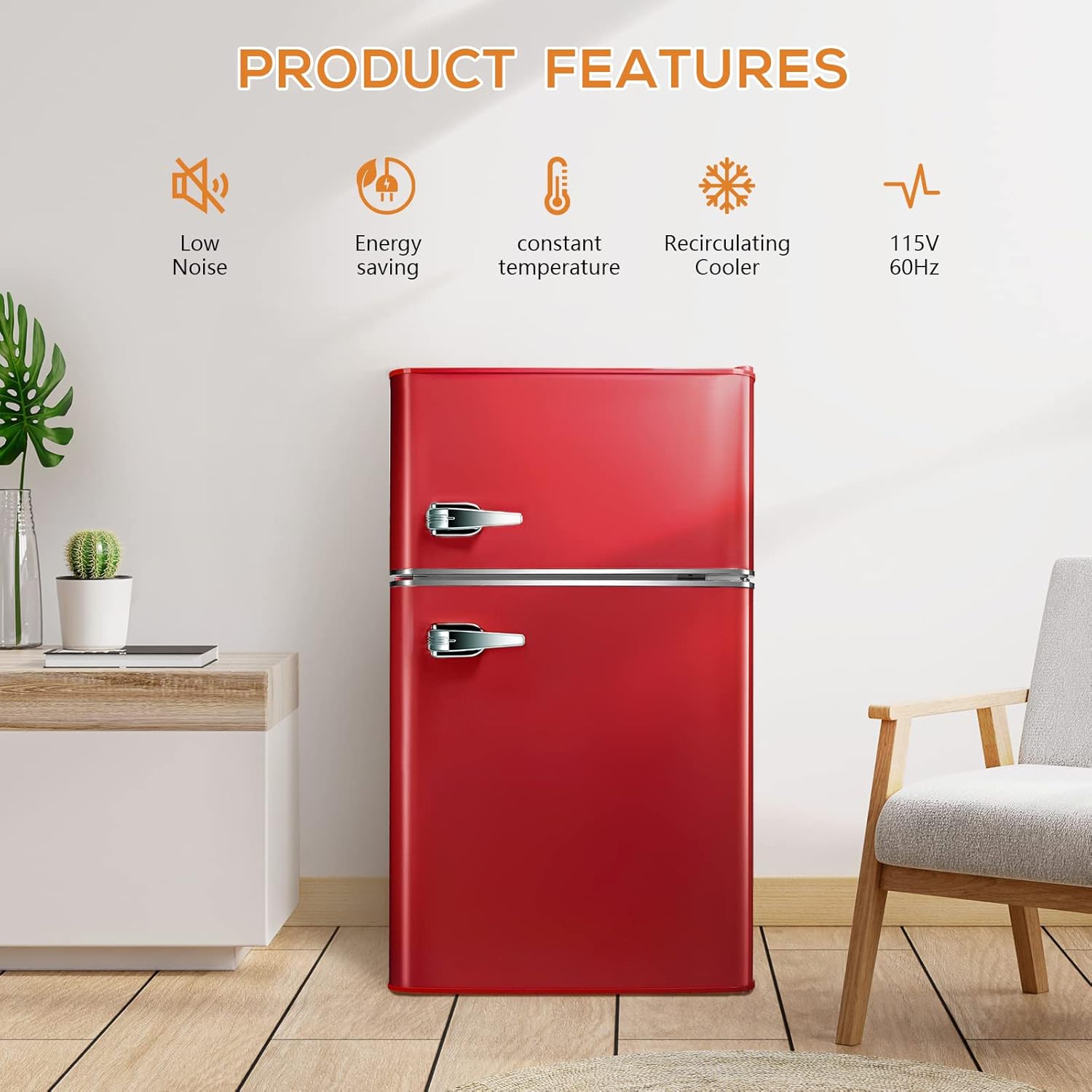 Antarctic Star Compact Mini Refrigerator Separate Freezer, 3.1 cu ft Small Fridge Double 2-Door Adjustable Removable Retro Stainless Steel Shelves Garage Camper Basement/Dorm/Office…