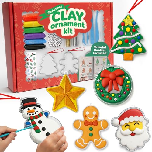 Move2Play, Crafty Moms, Christmas Craft Kit | Air Dry Clay Kit | Clay Ornament DIY Set | Christmas Crafts & Activities for Home or Classroom | Arts and Crafts for Kids Ages 3, 4, 5, 6, 7, 8-12