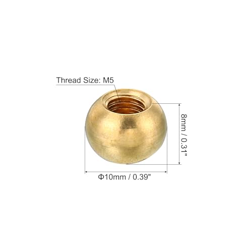 PATIKIL M3x0.5 Thread Cap Nuts Knob, 10 Pack Brass Ball Lamp Decoration Screw Caps Nut Cover Nut for Furniture Lighting