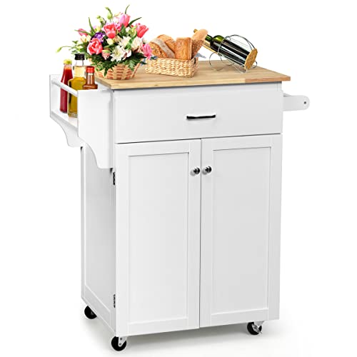 PETSITE Kitchen Island Cart with Storage on Wheels, Rolling Mobile Kitchen Storage Cabinets with Drawers, Spice Rack, Towel Rack