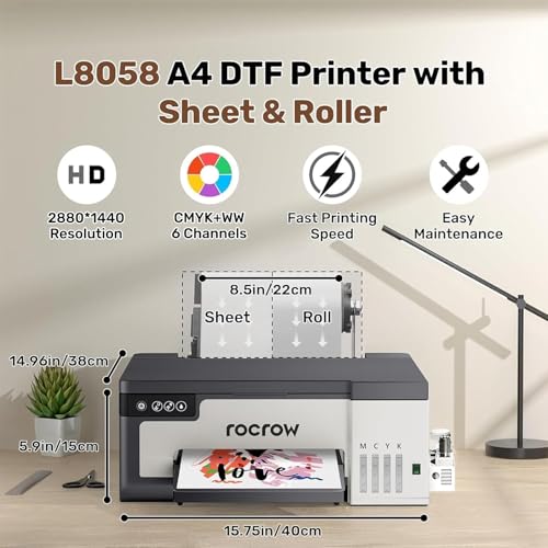 L8 DTF Printer, A4 Transfer Printing Machine with White Ink Mixing, Automatic Cleaning for DIY Print, Customized Printing, Includes Heat Press, Ink, Film, T-Shirt