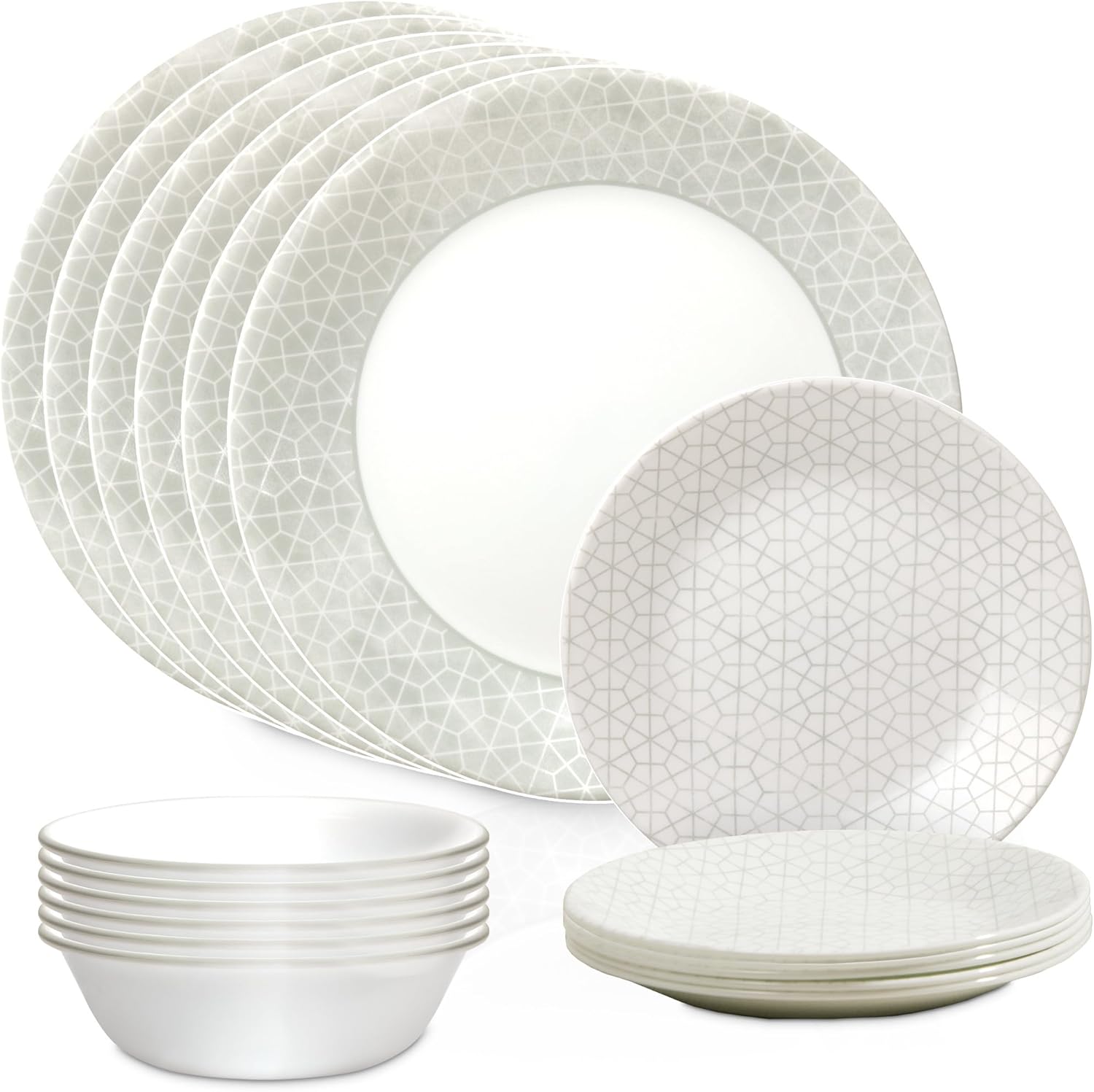 Corelle Vitrelle 18 Piece Glass Dinnerware Sets, Service for 6 & 28 oz Soup Bowls Set of 6, Triple Layer Chip Resistant