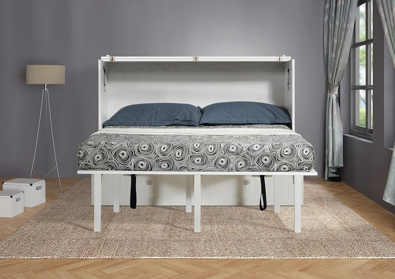 Murphybedz Tuscany Murphy Cabinet Chest Bed with Charging Station 6 Inch, Queen (White)