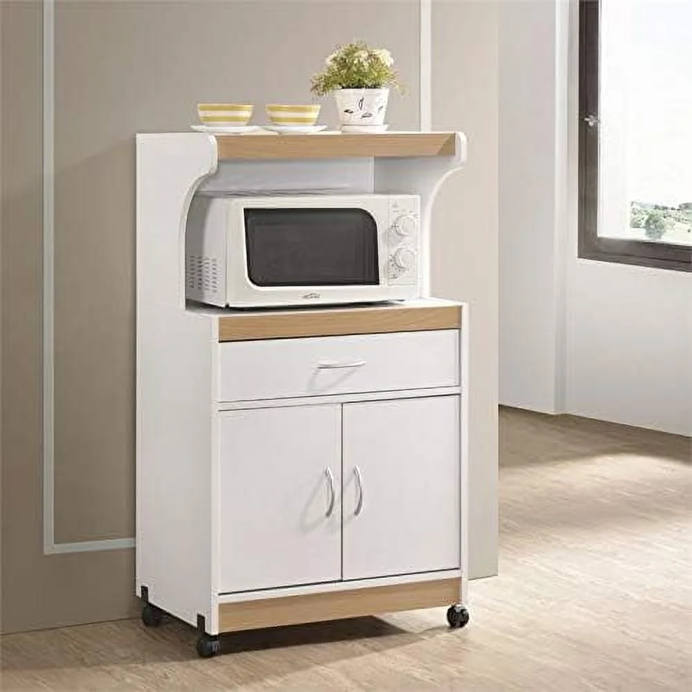 Microwave Kitchen Cart With Utenstil Drawer And Storage Cabinet In White