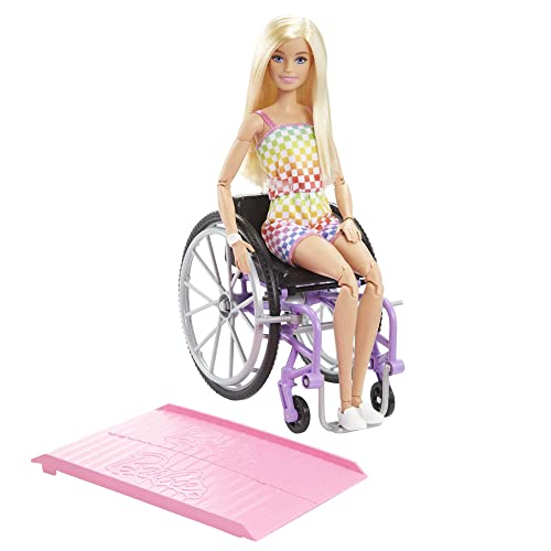 Barbie Fashionistas Doll #165 with Wheelchair & Ramp, Wavy Blonde Hair & Tropical-Print Outfit with Accessories (Amazon Exclusive)