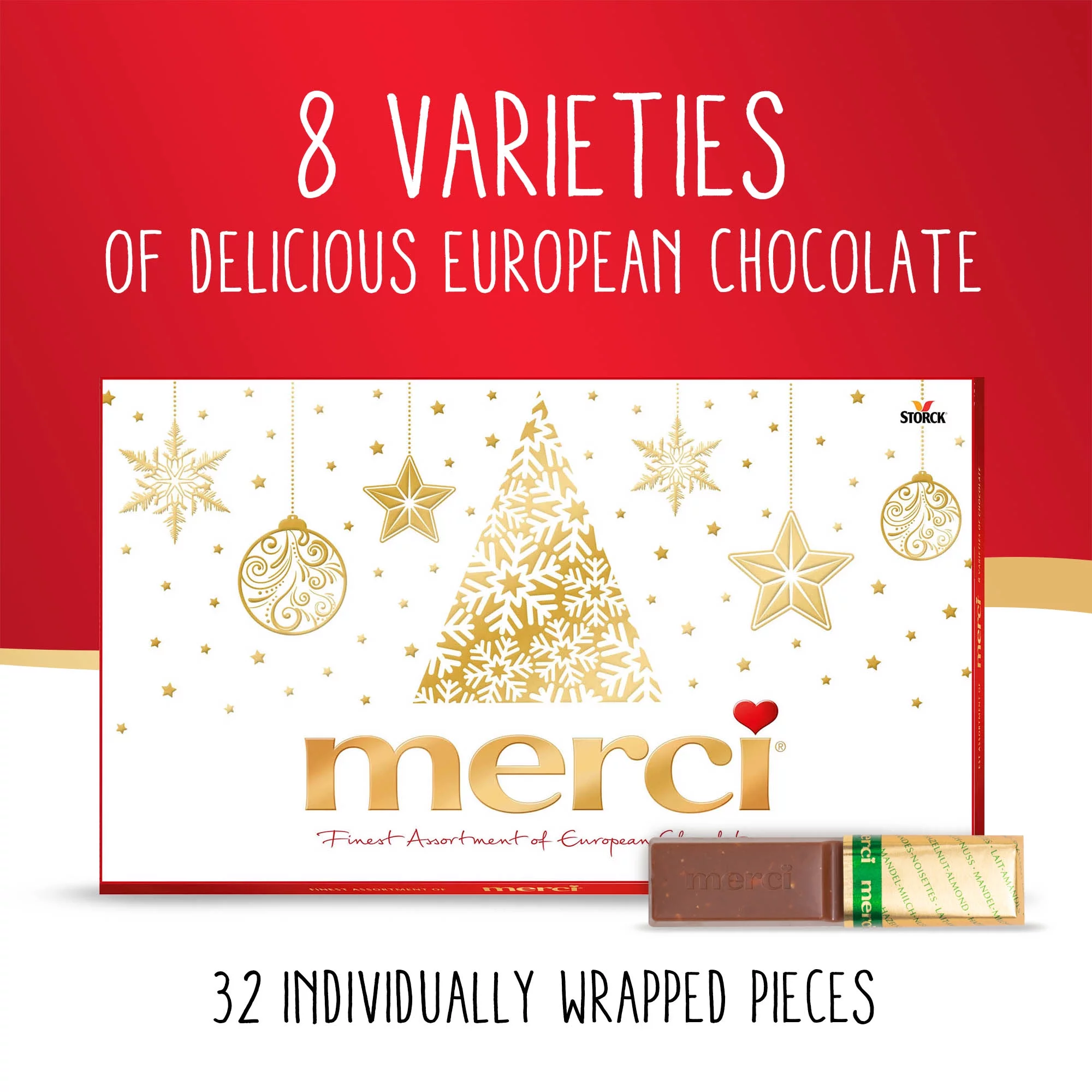 Merci Finest Assortment of European Chocolates, Holiday Christmas Candy Gift Box, (14.1 oz)