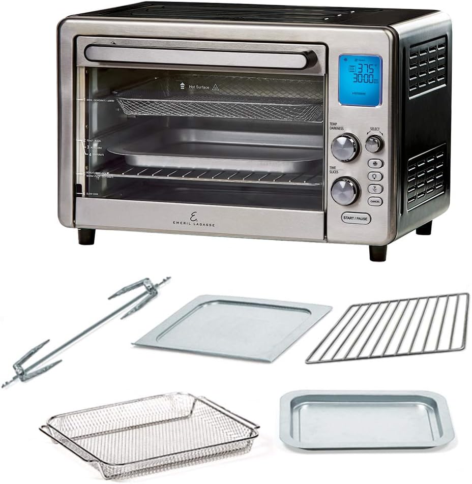 Emeril Lagasse Power Air Fryer 360 Max XL Family Sized Better Than Convection Ovens Replaces a Hot Air Fryer Oven, Toaster Oven, Rotisserie, Bake, Broil, Slow Cook, Pizza, Dehydrator & More. Emeril Cookbook. Stainless Steel. (MAX 15.6” 19.7” x 13”)