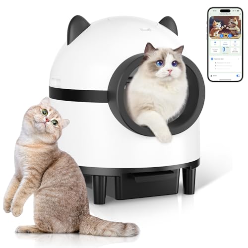 Lpettog Self Cleaning Cat Litter Box, Automatic Litter Box with App Control,Cat Litter Box Robot Suitable for Multiple Cats,Safety Protection 2 Rolls Garbage Bags, White