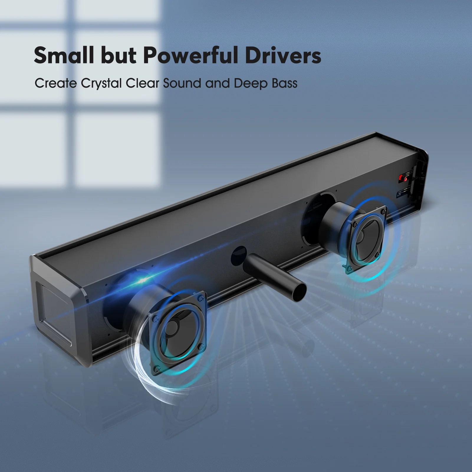 Wohome Sound Bar 16-Inch 50W Soundbar for TV, with Bluetooth 5.0, with Subwoofer, 3D Surround Sound,  5EQs, Optical/Aux/USB Connection, S66