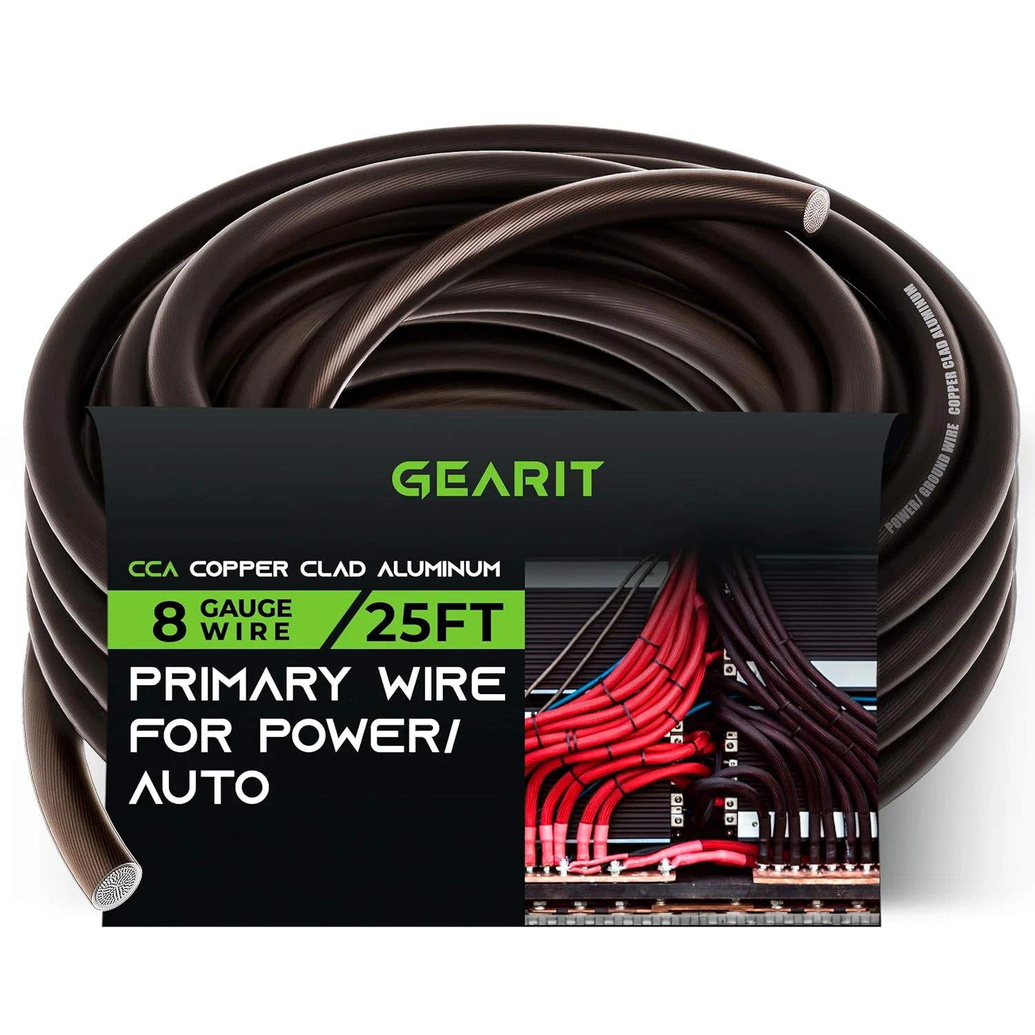 8 Gauge Wire (25ft - Black Translucent) Copper Clad Aluminum CCA - Primary Wire Power/Ground, y