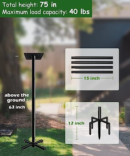 105 Inch Bird House Pole Mount Kit, Adjustable Heavy Duty Bird Feeder Pole for Outdoors, Universal Mounting Post Set with 5-Prong Base, Black, 1 Pack