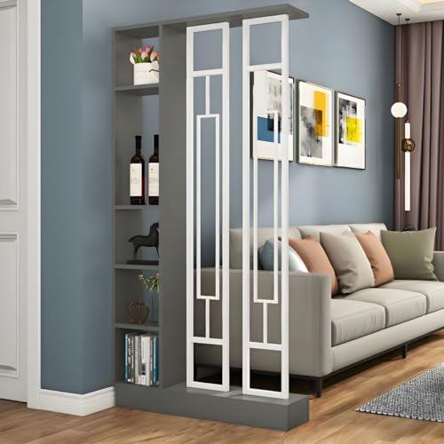 CraftThink Wall Room Divider, Modern Wood Bookshelf with Translucent Screens and Multiple Shelves, Storage Cabinet Display Storage for Home Office Decorative, 39.5