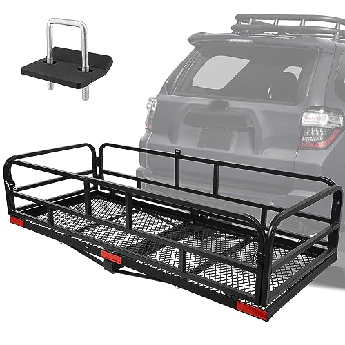 Trailer Hitch Cargo Rack, 60 x 24 x 14 Inch Folding Hitch Mount Cargo Carrier with High Side Rails for RV Truck SUV Van, 500 lbs. Capacity, 2