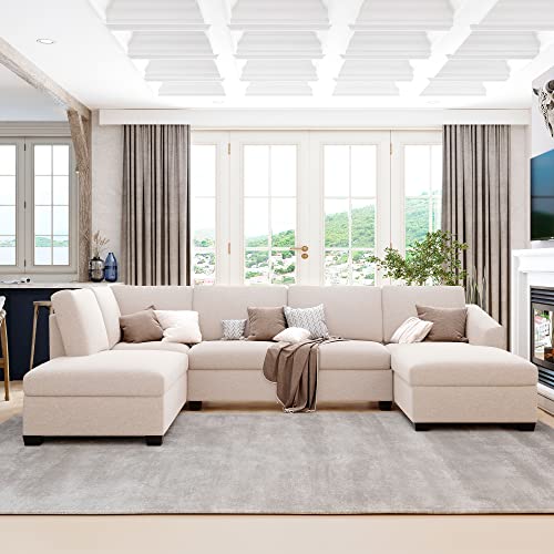 Modern Large U-Shape Sectional Sofa, Double Extra Wide Chaise Lounge Couch, Beige Living Room Furniture Sofas & Couches