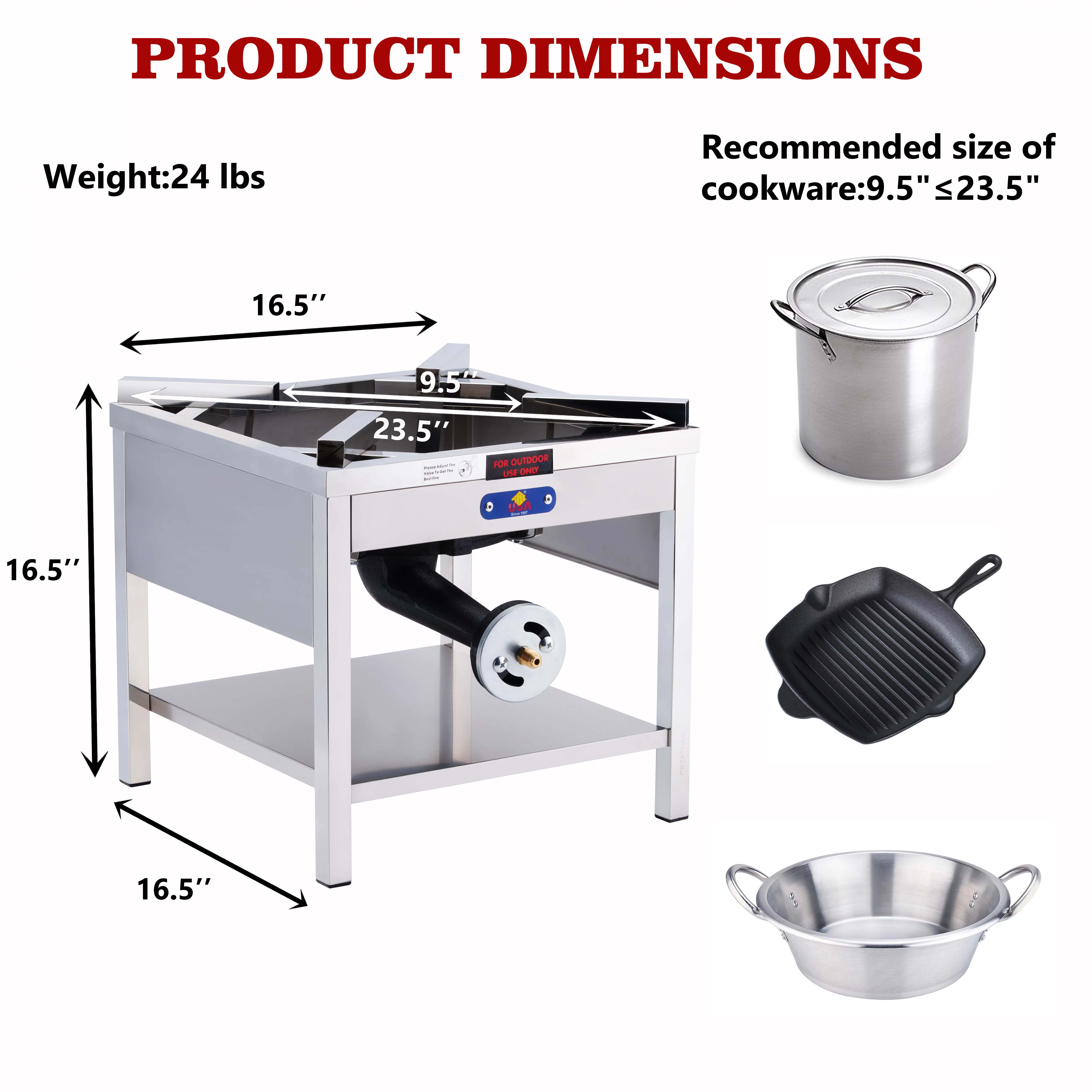 ARC USA SS4242S Stainless Steel Propane Burner Outdoor Cooker Stove for Turkey Frying Seafood Crawfish Boiling 200,000 BTU