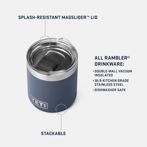 YETI Rambler Lowball, Vacuum Insulated Stainless Steel Stackable Lowball with MagSlider Lid, Stainless Steel, 10 oz (296 ml)