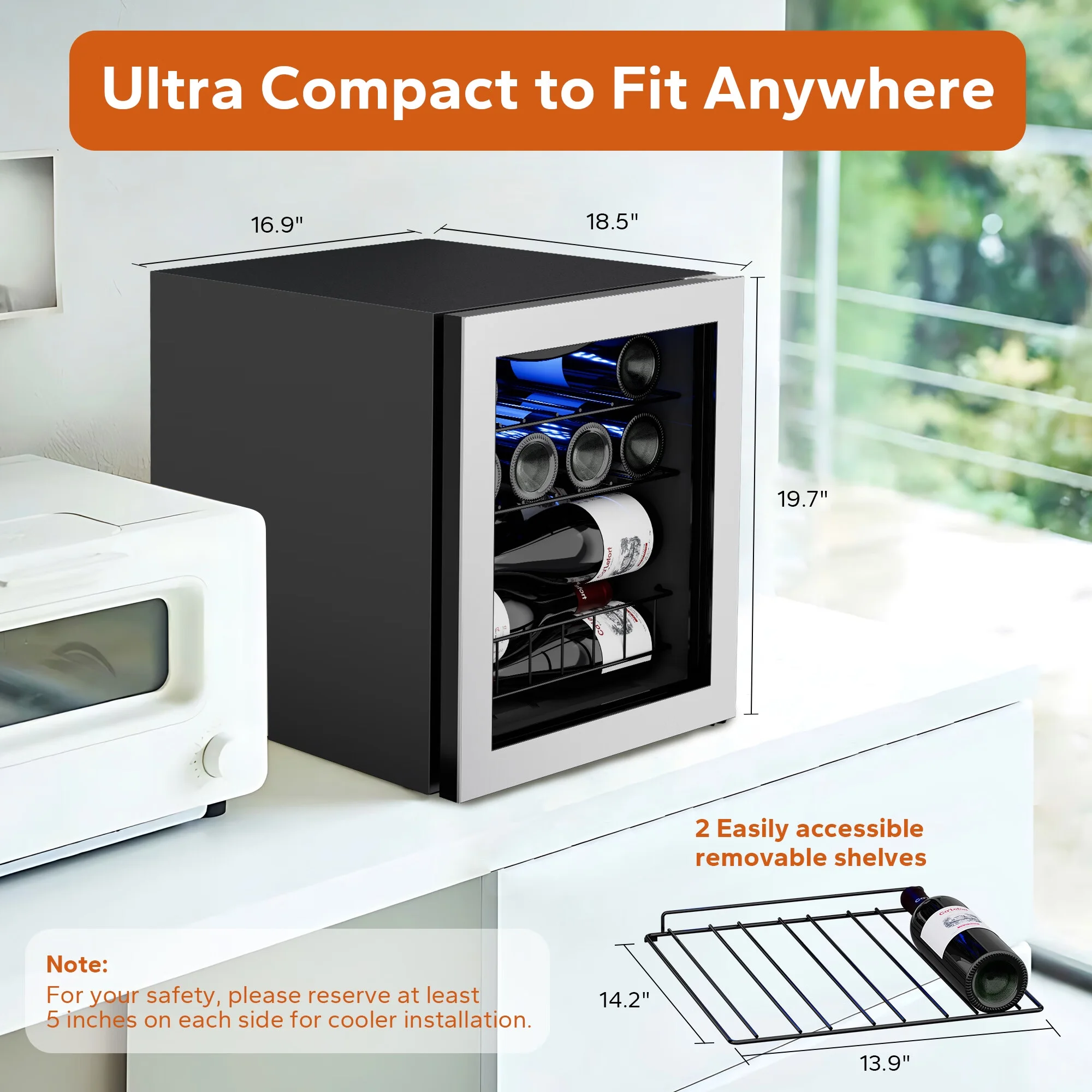 Ca'Lefort Wine Refrigerator Cooler，12 Bottle Mini Wine Fridge Freestanding Wine Cellar with Glass Door