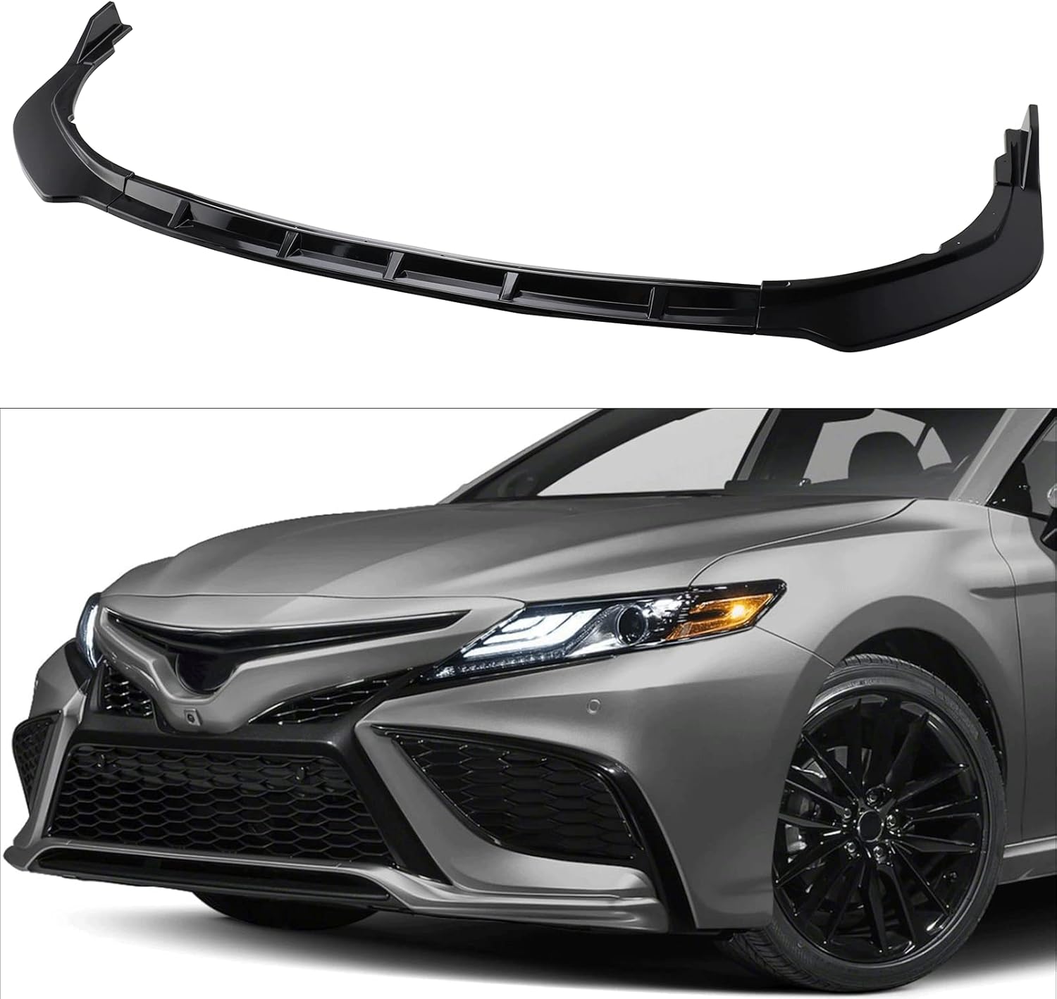 MotorFansClub 3Pcs Front Bumper Lip Fit for Compatible with Camry SE XSE 2021+, ABS Glossy Black Front Splitter Spoiler Pack of 2