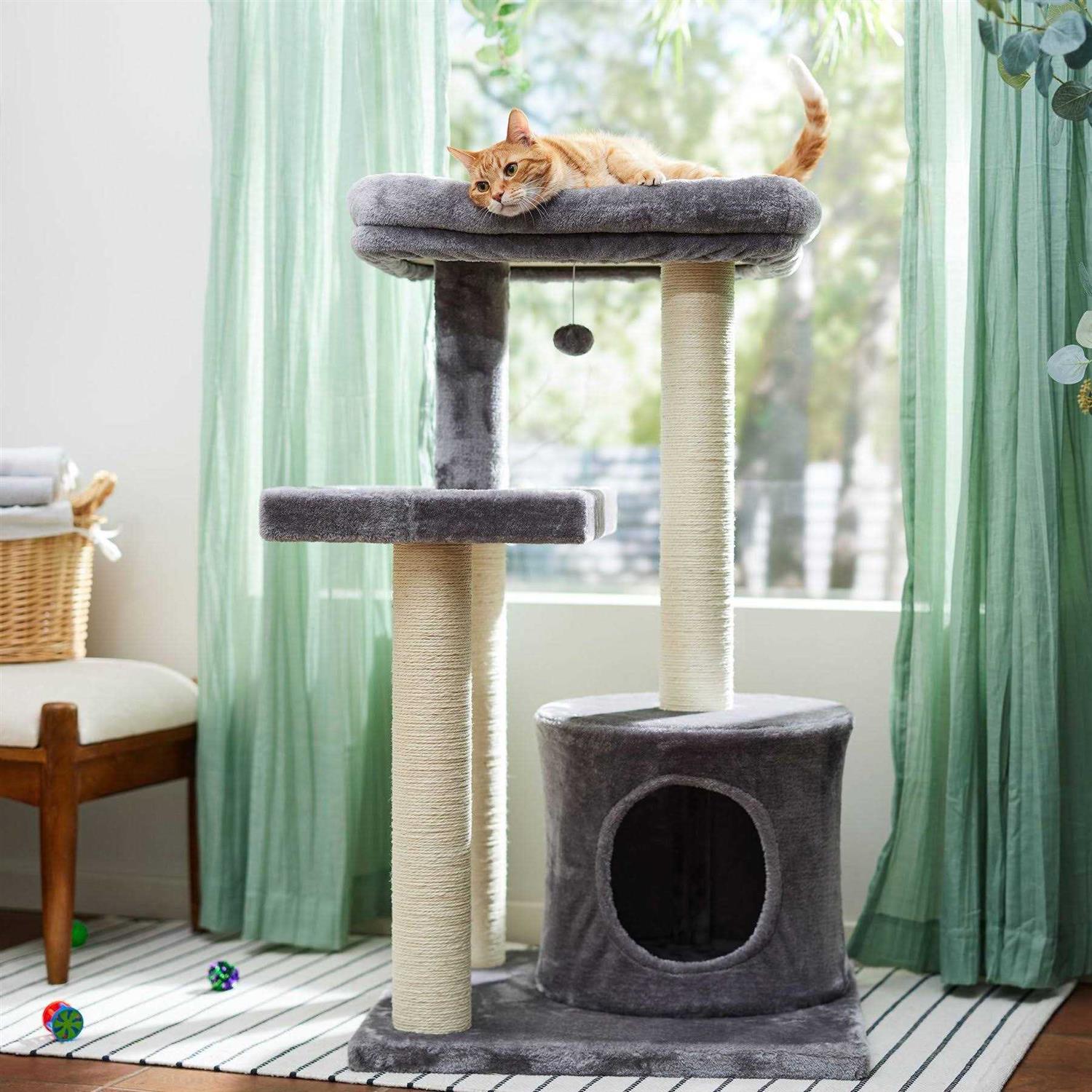 Frisco 42-in Heavy Duty Faux Fur Cat Tree Condo - Pet Supplies online store