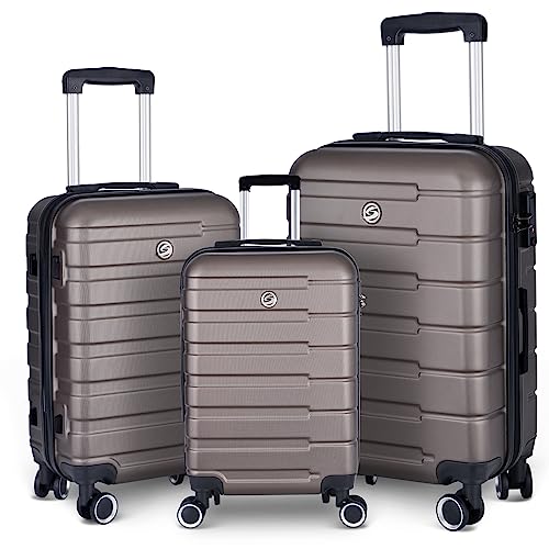 3 Piece Set Hardshell Luggage Sets Expandable ABS 3pcs Clearance Luggage Hardside Lightweight Durable Suitcase Sets Spinner Wheels with TSA Lock 20in/24in/28in (Cement Grey)