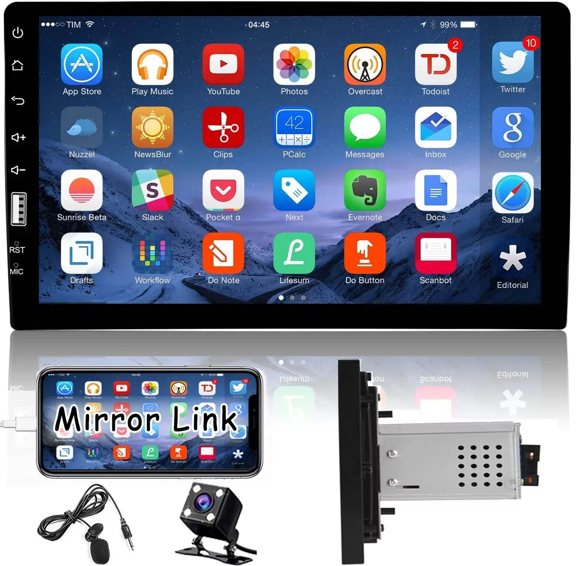 Podofo Single 1 Din 9'' Car Stereo HD Touch Screen Multimedia Car MP5 Player Car Radio Audio Bluetooth Mirror Link USB FM Function,with Microphone& Rearview Camera