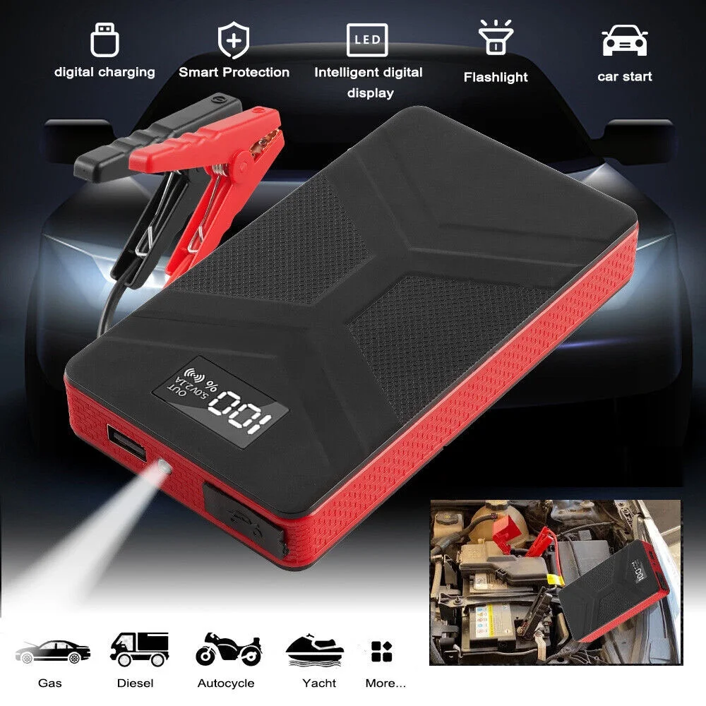 Xhy Jump Starter 20000mAh Car Battery Pack Booster Jumper Box Portable Emergency Start Power Supply Auto Power Bank with Built-in LED Light Black